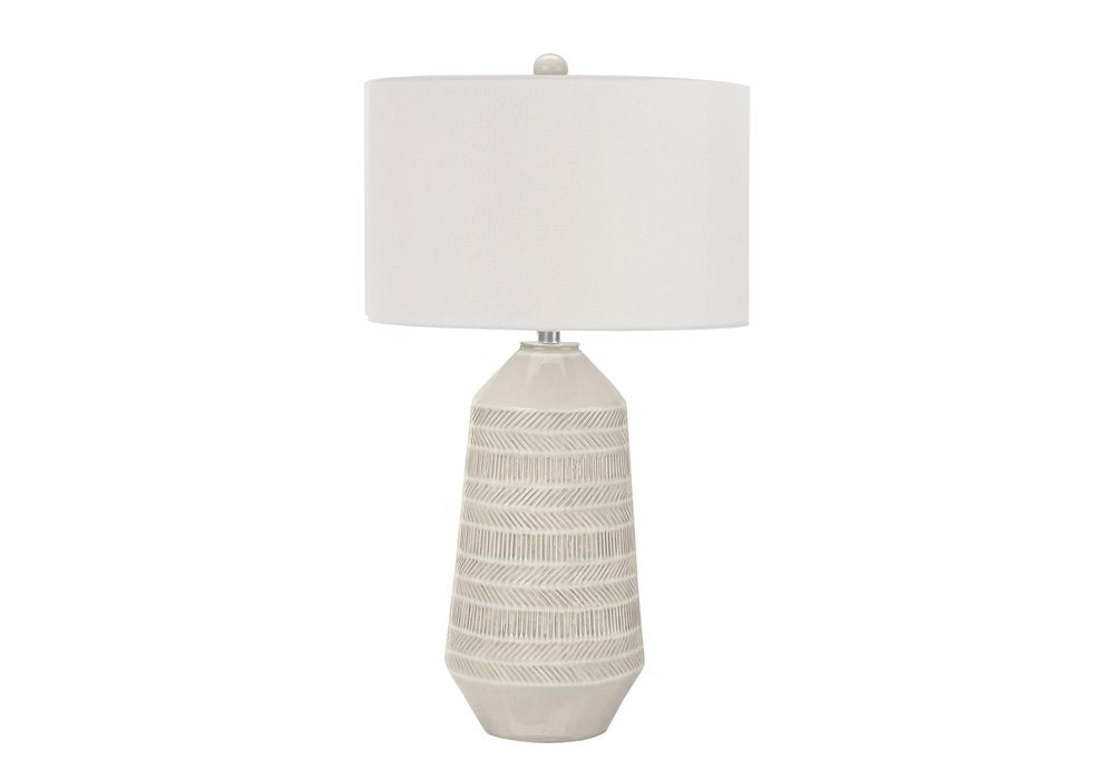 33" Ivory Ceramic Geometric Table Lamp With Cream Drum Shade — view 1