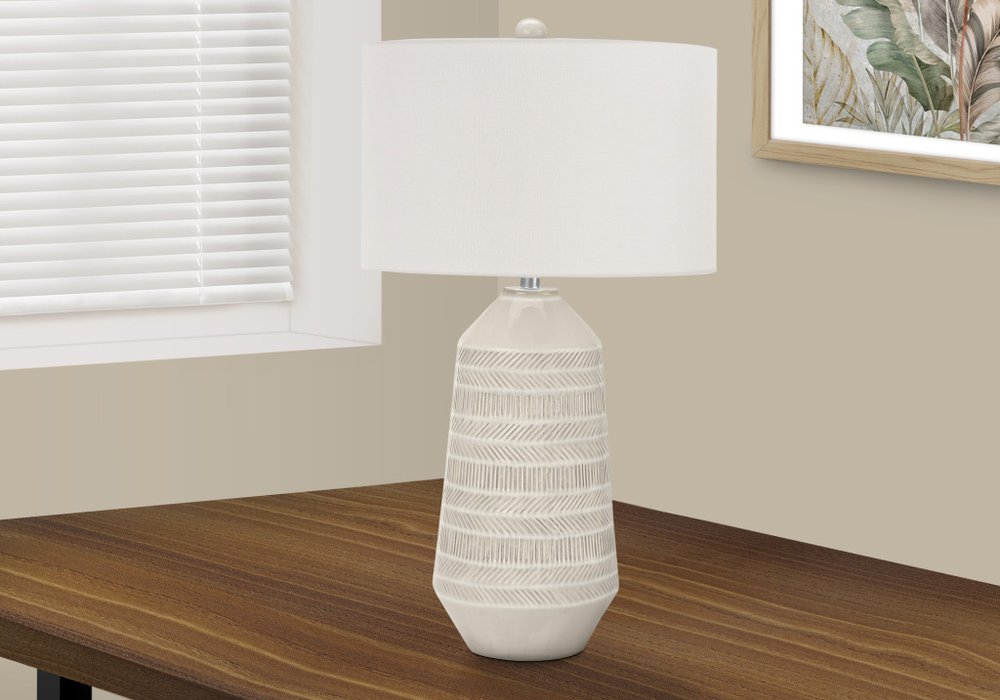 33" Ivory Ceramic Geometric Table Lamp With Cream Drum Shade HomeRoots