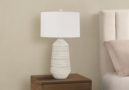 33" Ivory Ceramic Geometric Table Lamp With Cream Drum Shade HomeRoots
