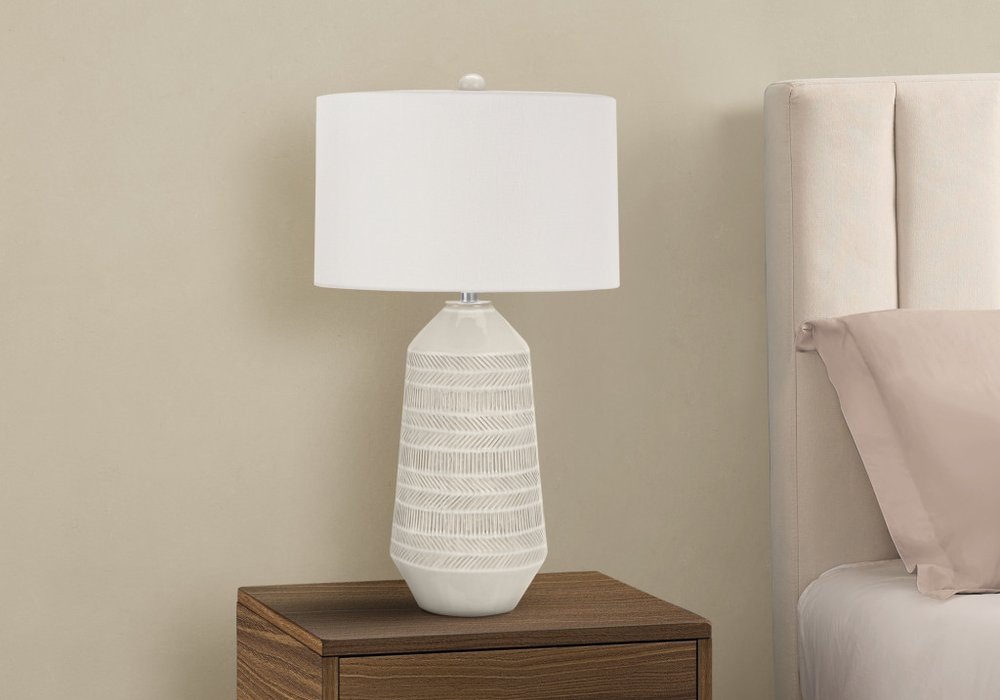 33" Ivory Ceramic Geometric Table Lamp With Cream Drum Shade — view 3
