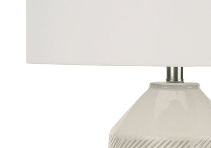 33" Ivory Ceramic Geometric Table Lamp With Cream Drum Shade HomeRoots