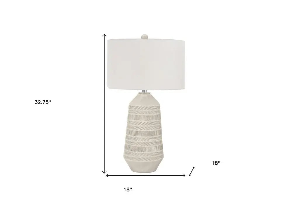 33" Ivory Ceramic Geometric Table Lamp With Cream Drum Shade HomeRoots