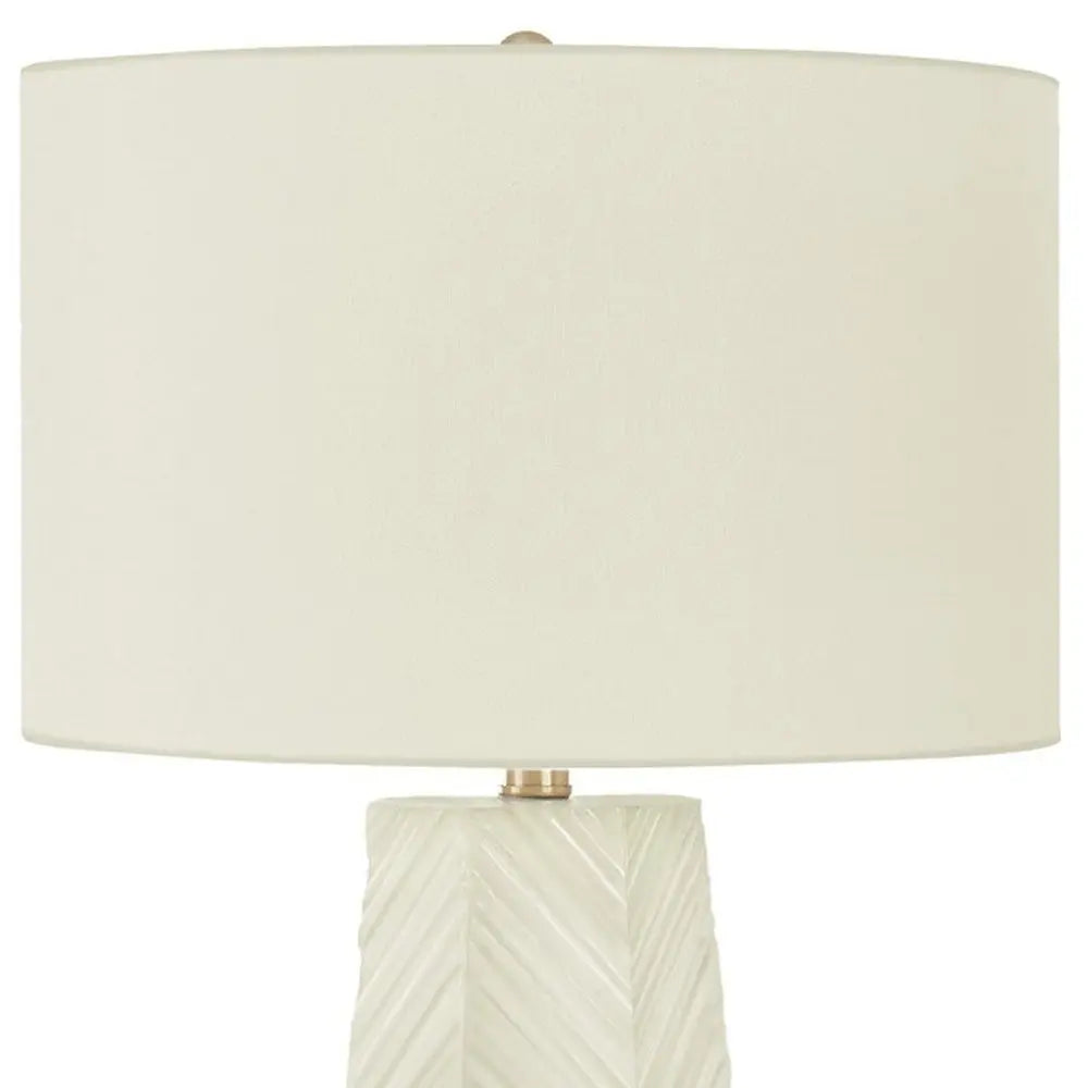 29" White Ceramic Geometric Table Lamp With Ivory Drum Shade HomeRoots