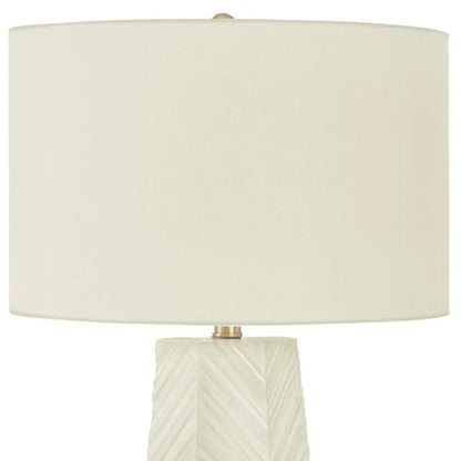 29" White Ceramic Geometric Table Lamp With Ivory Drum Shade HomeRoots