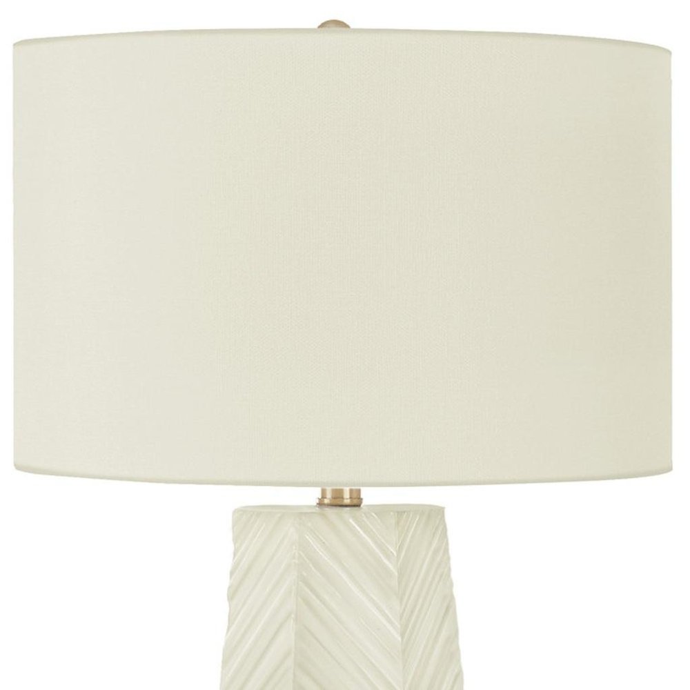 29" White Ceramic Geometric Table Lamp With Ivory Drum Shade — view 9