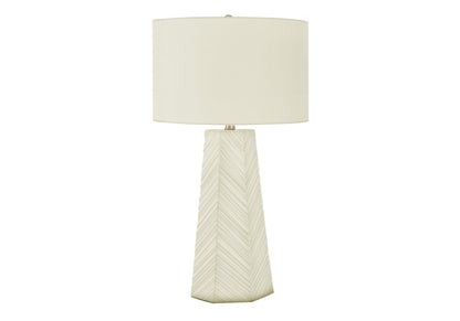 29" White Ceramic Geometric Table Lamp With Ivory Drum Shade HomeRoots