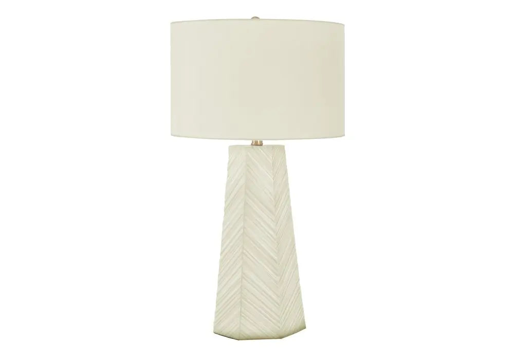 29" White Ceramic Geometric Table Lamp With Ivory Drum Shade HomeRoots