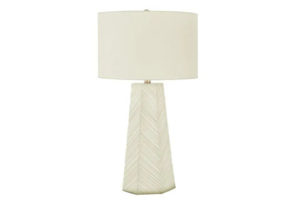 29" White Ceramic Geometric Table Lamp With Ivory Drum Shade HomeRoots