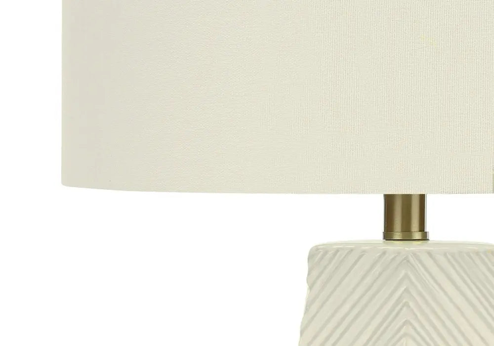 29" White Ceramic Geometric Table Lamp With Ivory Drum Shade HomeRoots