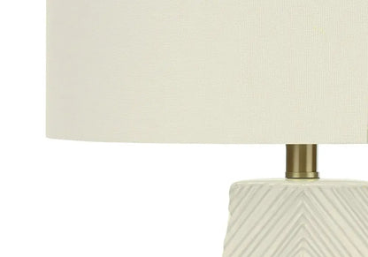 29" White Ceramic Geometric Table Lamp With Ivory Drum Shade HomeRoots