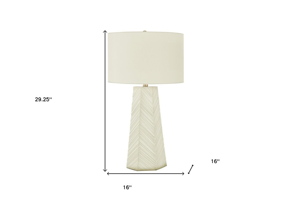 29" White Ceramic Geometric Table Lamp With Ivory Drum Shade — view 7