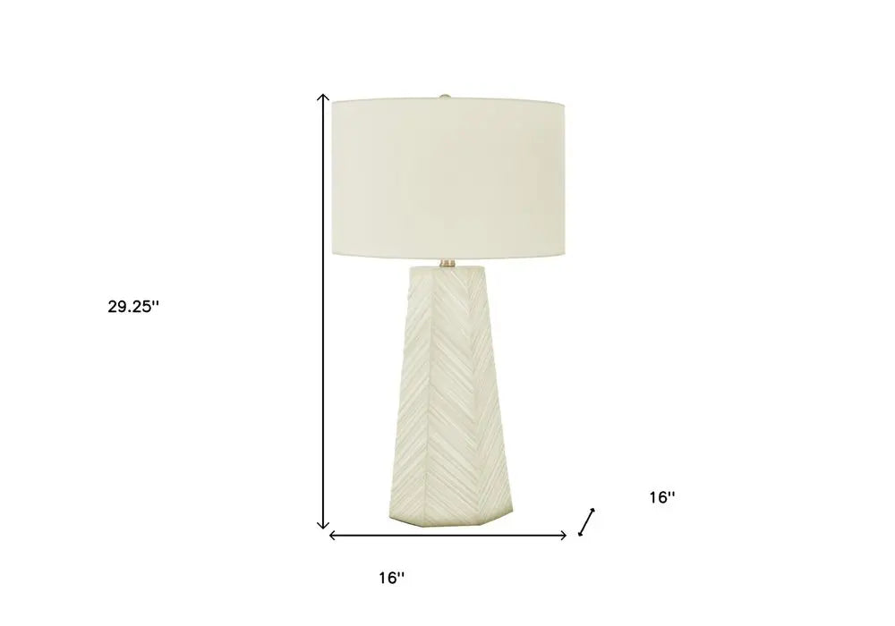 29" White Ceramic Geometric Table Lamp With Ivory Drum Shade HomeRoots