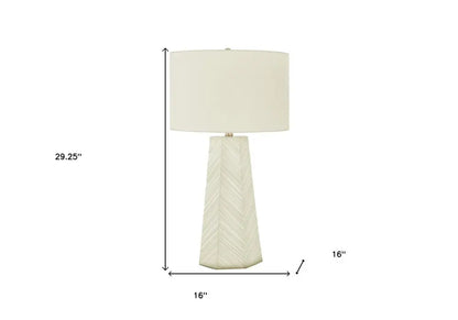 29" White Ceramic Geometric Table Lamp With Ivory Drum Shade HomeRoots
