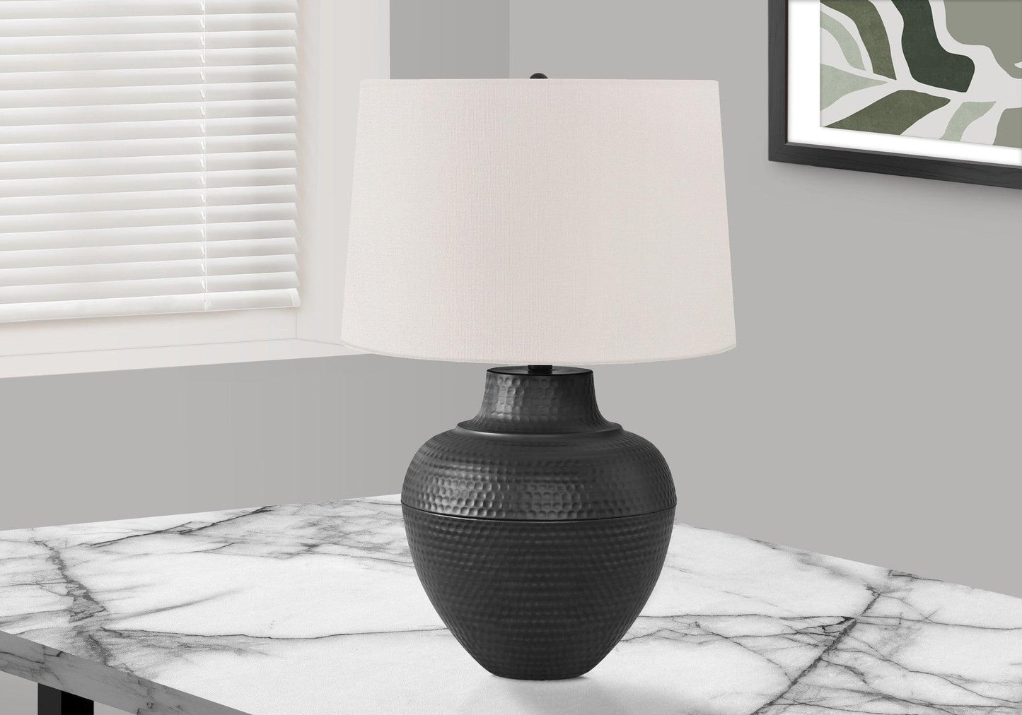 26" Black Metal Urn Table Lamp With Cream Empire Shade - FurniFindUSA