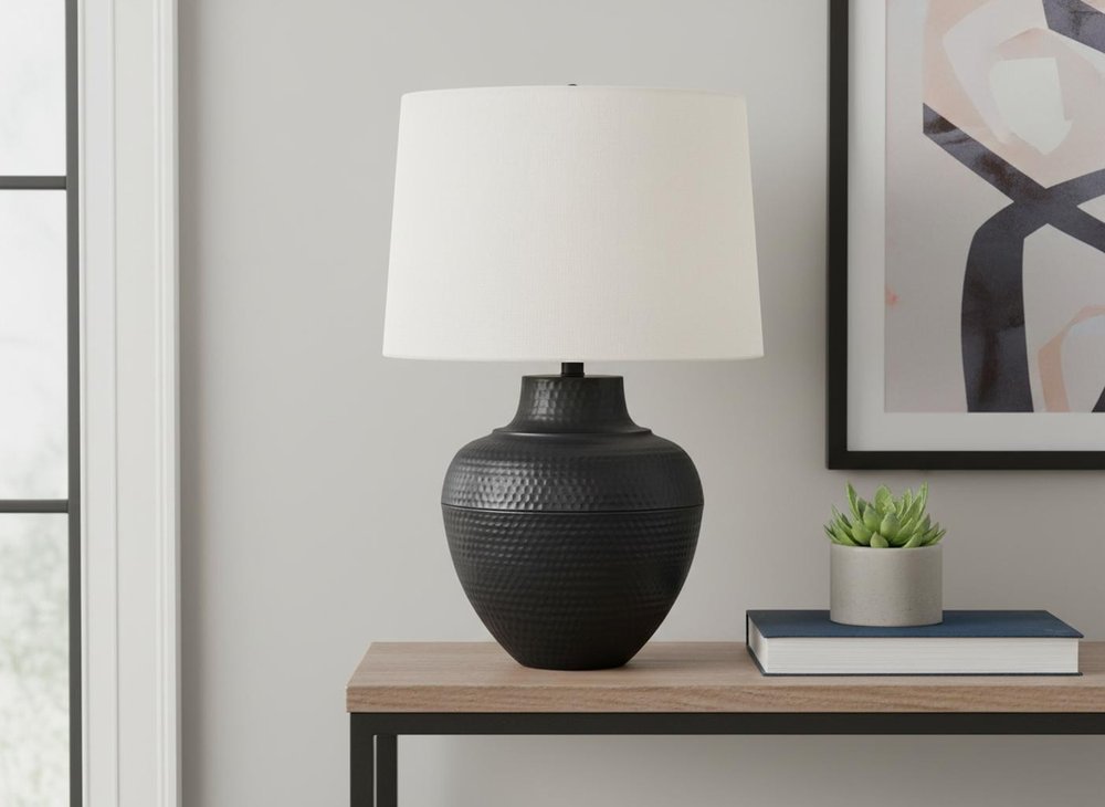 26" Black Metal Urn Table Lamp With Cream Empire Shade HomeRoots