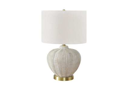 21" Gold and White Urn Table Lamp With Ivory Drum Shade - FurniFindUSA