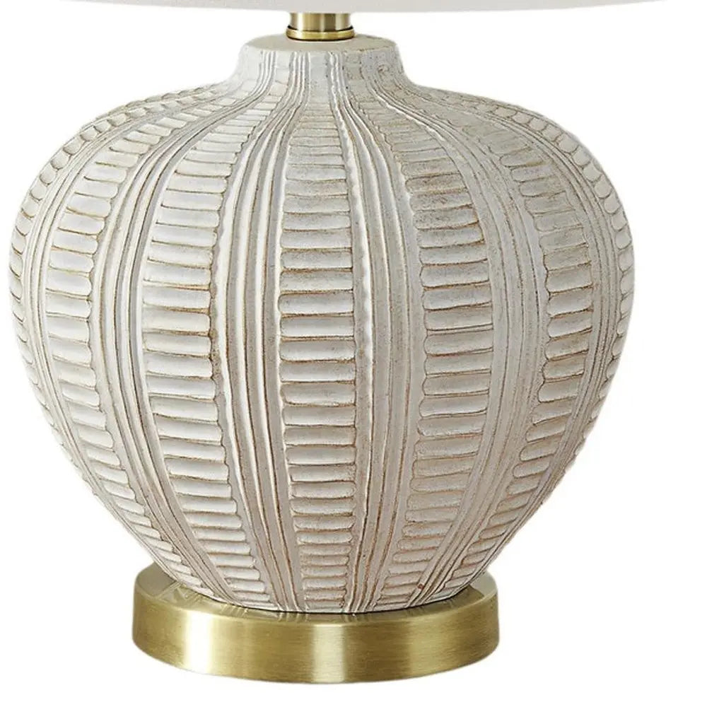 21" Gold and White Urn Table Lamp With Ivory Drum Shade HomeRoots