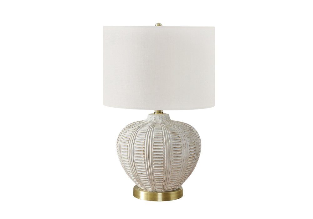 21" Gold and White Urn Table Lamp With Ivory Drum Shade — view 1