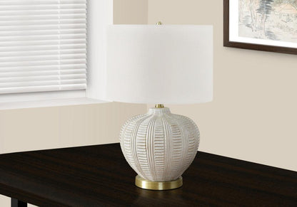 21" Gold and White Urn Table Lamp With Ivory Drum Shade - FurniFindUSA