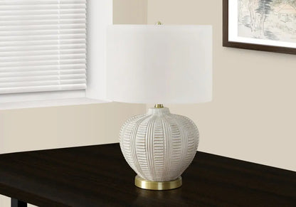 21" Gold and White Urn Table Lamp With Ivory Drum Shade HomeRoots