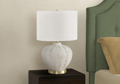 21" Gold and White Urn Table Lamp With Ivory Drum Shade - FurniFindUSA