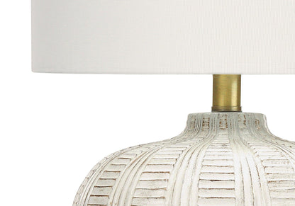 21" Gold and White Urn Table Lamp With Ivory Drum Shade - FurniFindUSA