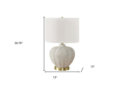 21" Gold and White Urn Table Lamp With Ivory Drum Shade - FurniFindUSA