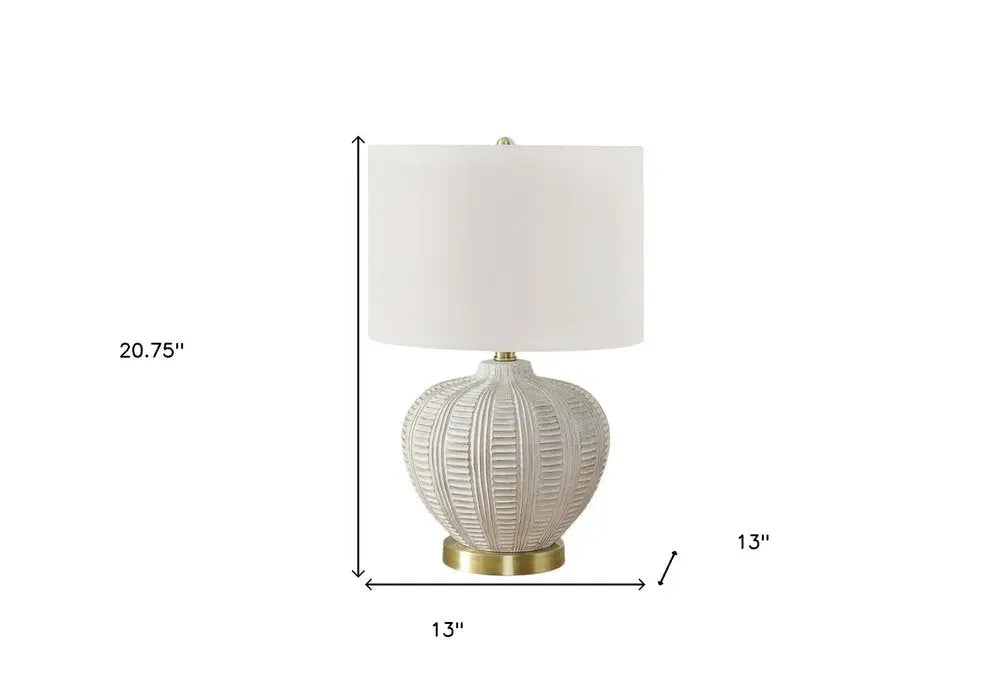 21" Gold and White Urn Table Lamp With Ivory Drum Shade HomeRoots