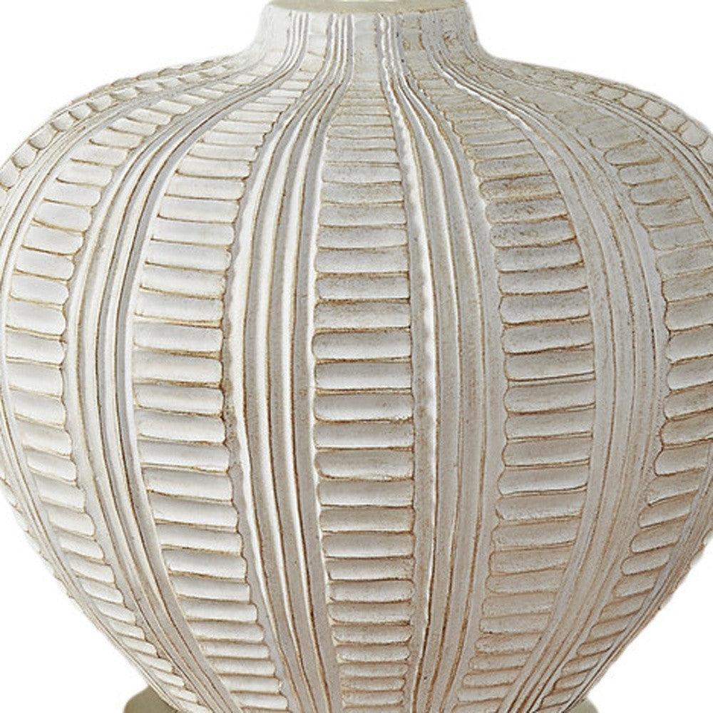 21" Gold and White Urn Table Lamp With Ivory Drum Shade - FurniFindUSA