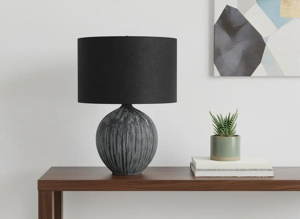 23" Black Ceramic Round Table Lamp With Black Drum Shade HomeRoots