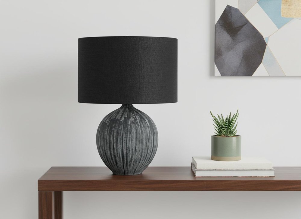 23" Black Ceramic Round Table Lamp With Black Drum Shade — view 10