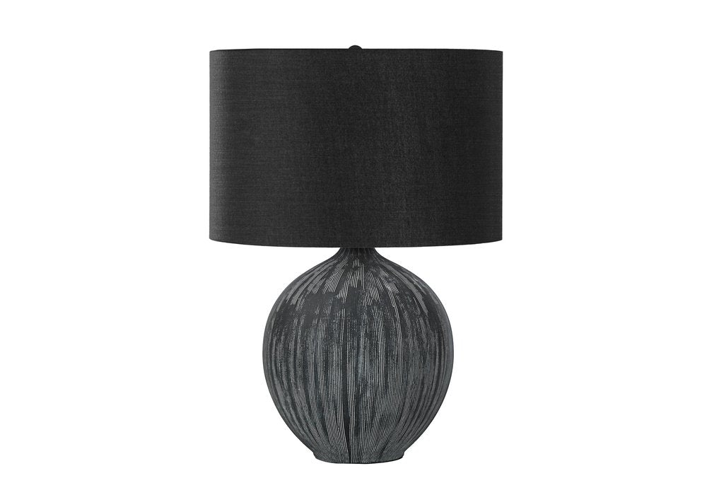 23" Black Ceramic Round Table Lamp With Black Drum Shade — view 1