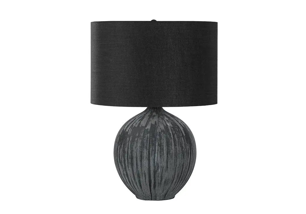 23" Black Ceramic Round Table Lamp With Black Drum Shade HomeRoots