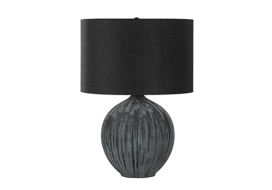 23" Black Ceramic Round Table Lamp With Black Drum Shade - FurniFindUSA