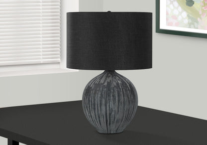 23" Black Ceramic Round Table Lamp With Black Drum Shade