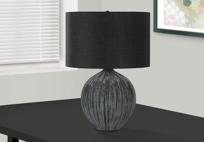 23" Black Ceramic Round Table Lamp With Black Drum Shade - FurniFindUSA