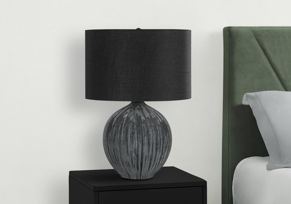 23" Black Ceramic Round Table Lamp With Black Drum Shade — view 3