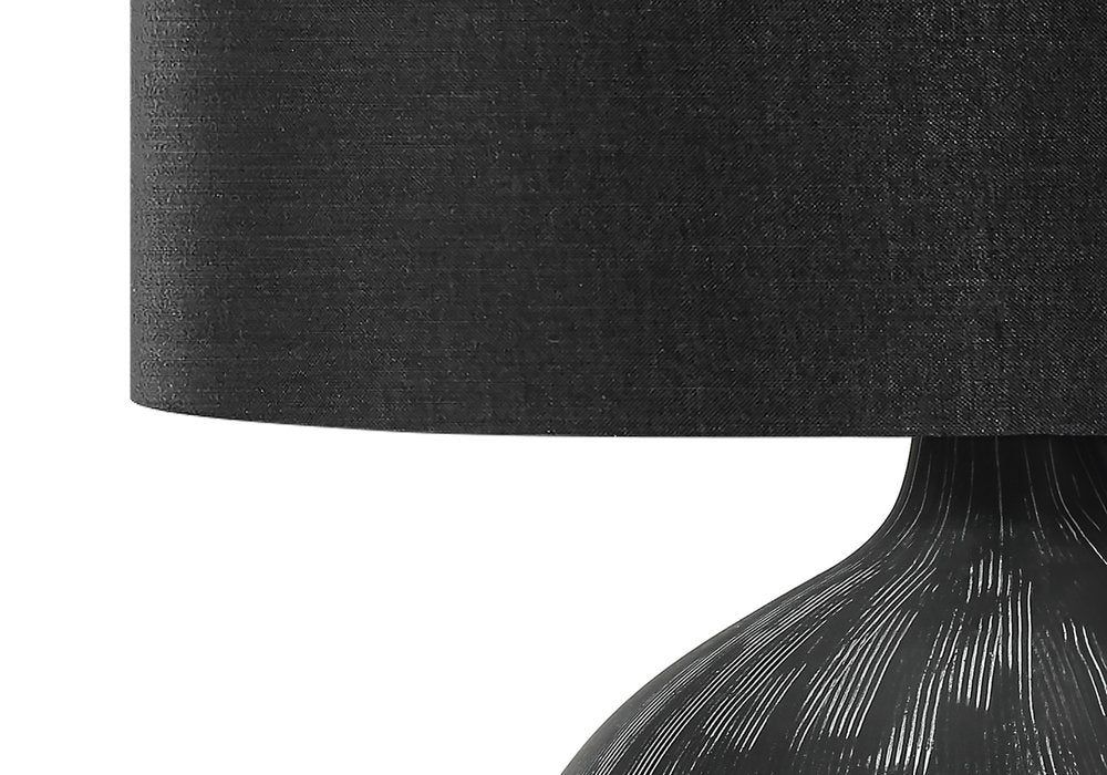 23" Black Ceramic Round Table Lamp With Black Drum Shade — view 4