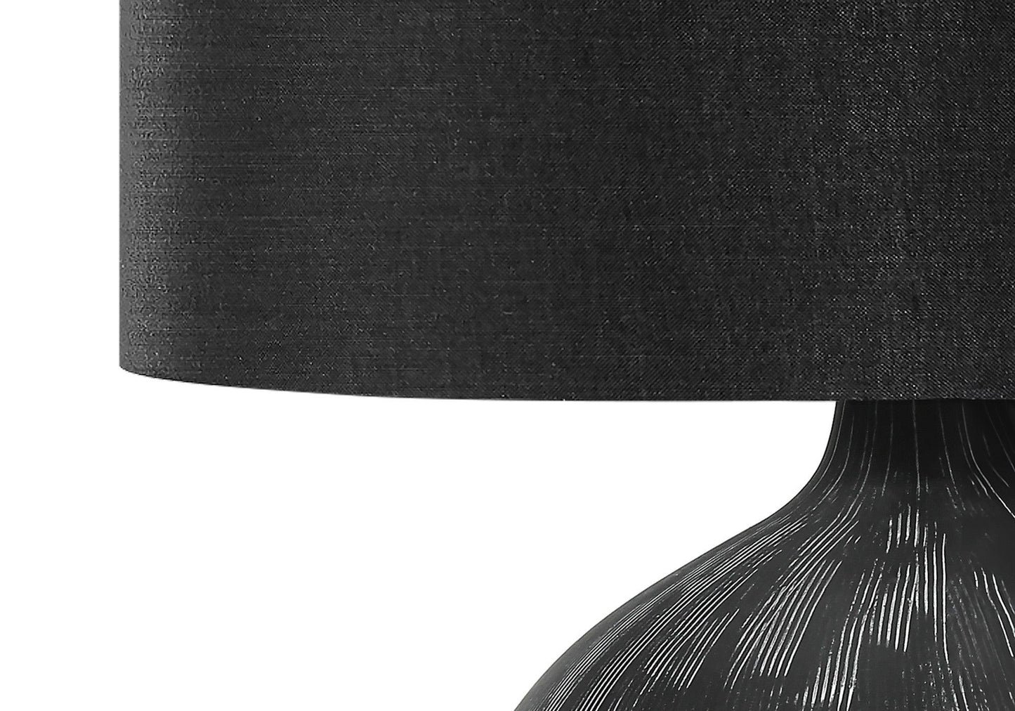 23" Black Ceramic Round Table Lamp With Black Drum Shade - FurniFindUSA