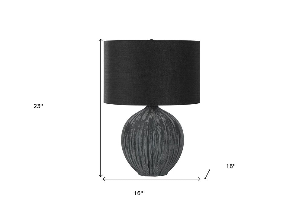 23" Black Ceramic Round Table Lamp With Black Drum Shade — view 9