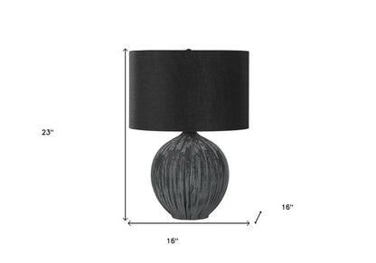 23" Black Ceramic Round Table Lamp With Black Drum Shade HomeRoots