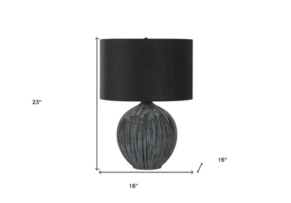 23" Black Ceramic Round Table Lamp With Black Drum Shade - FurniFindUSA