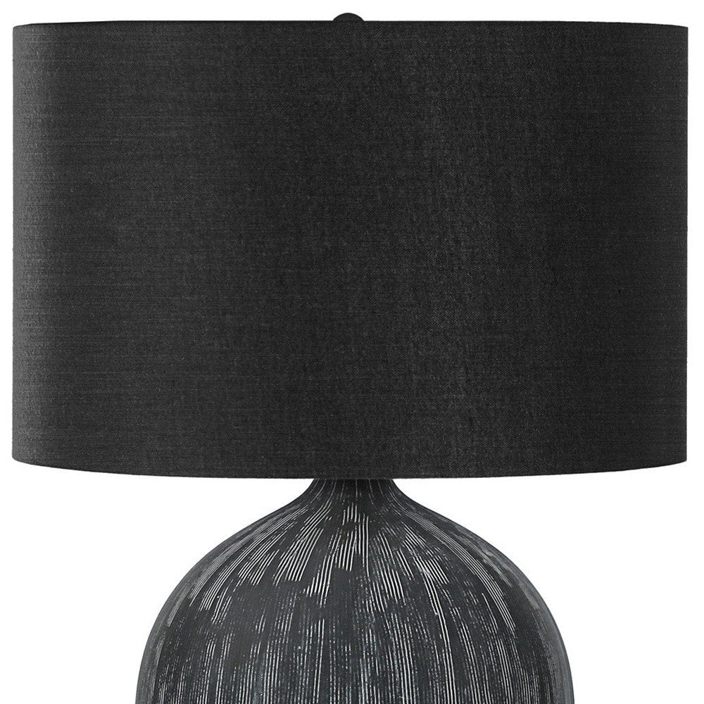 23" Black Ceramic Round Table Lamp With Black Drum Shade — view 7