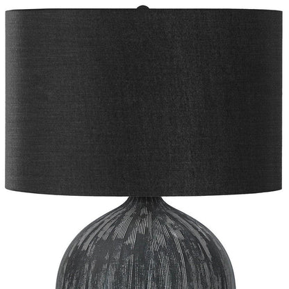 23" Black Ceramic Round Table Lamp With Black Drum Shade - FurniFindUSA