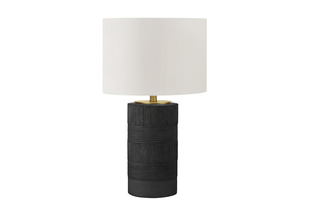 24" Black Cylinder Table Lamp With Ivory Drum Shade — view 1