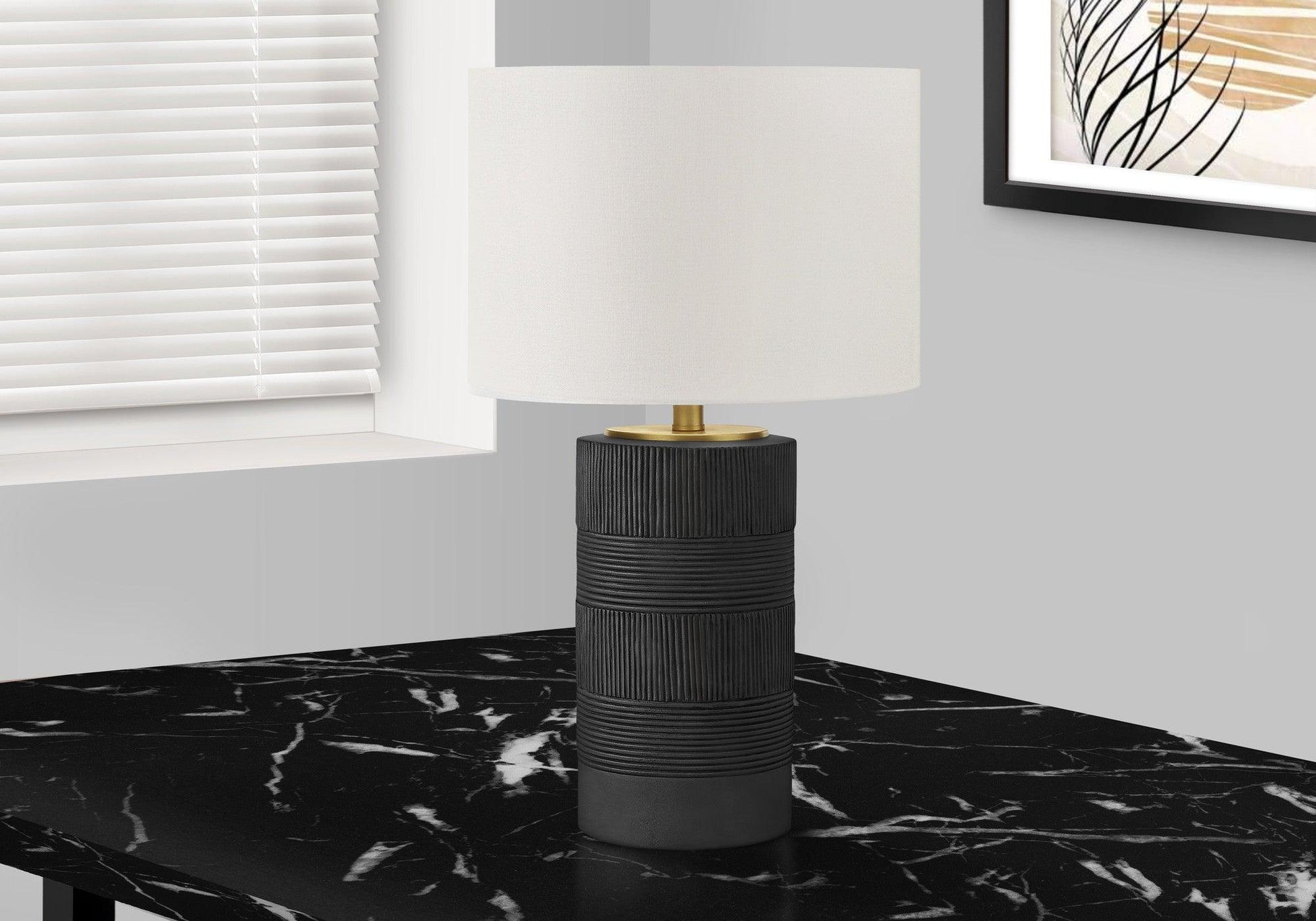 24" Black Cylinder Table Lamp With Ivory Drum Shade - FurniFindUSA