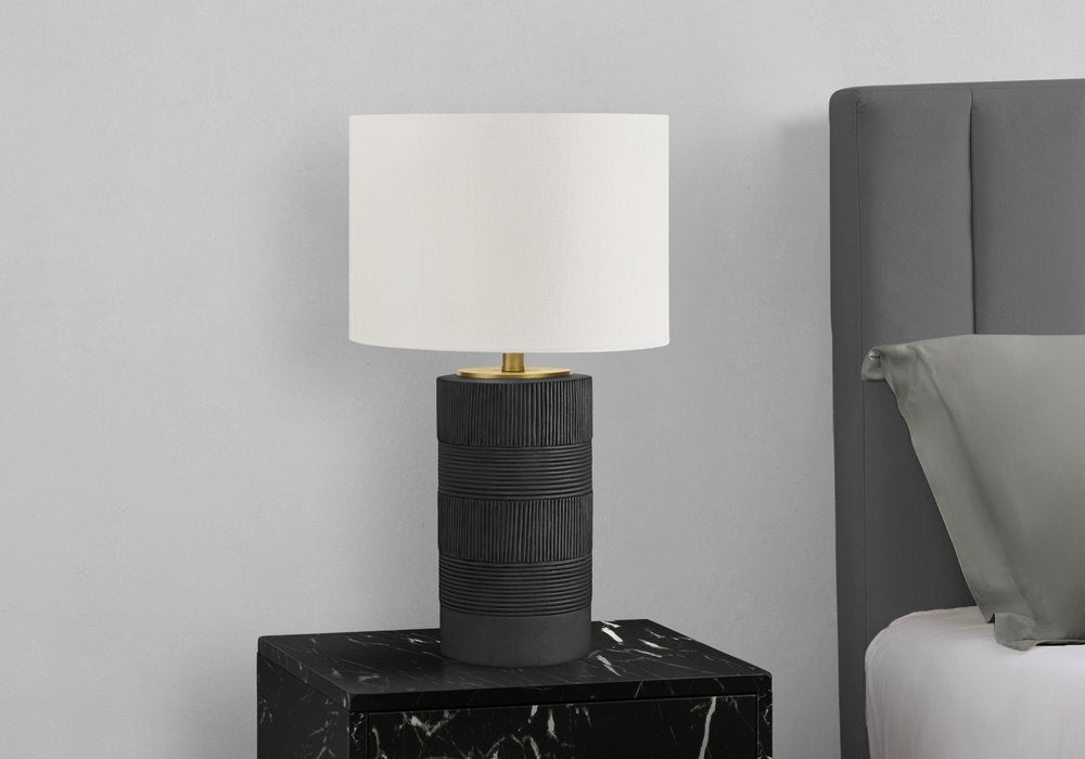 24" Black Cylinder Table Lamp With Ivory Drum Shade — view 3