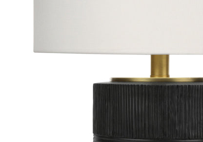 24" Black Cylinder Table Lamp With Ivory Drum Shade - FurniFindUSA