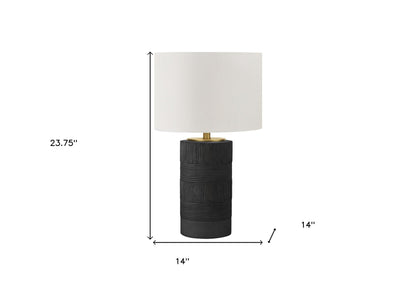 24" Black Cylinder Table Lamp With Ivory Drum Shade