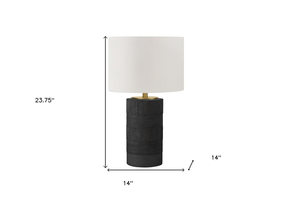 24" Black Cylinder Table Lamp With Ivory Drum Shade — view 7